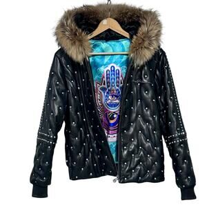 Al Wissam‎ Studded Fur-Collar Women's Leather Jacket Size L/XL